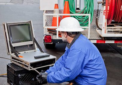 A commercial plumber hydro line jets a pipe at a large restaurant. A commercial plumber hydro line jets a pipe at a large restaurant.